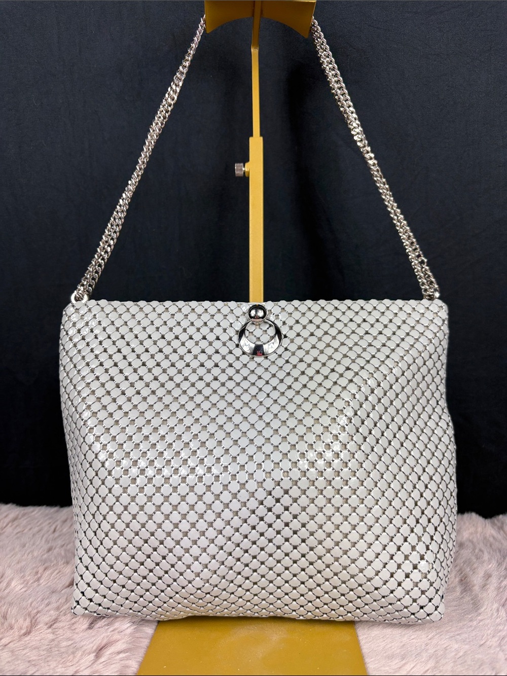 Whiting & Davis Vintage 1970s Gray Metal Mesh Shoulder Bag